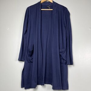 Eileen‎ Fisher Womens Sz XS Open Front Cardigan Navy Blue 2 Pockets Stretch